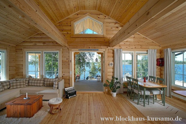 Wohnblockhaus  - Ebenerdiges Blockhaus mit Panoramablick für Paare oder als Singlehaus oder Alterssitz - Winterfestes Blockhaus als Ferienhaus mit Wohnhaus Qualität - isoliertes Holzhaus 