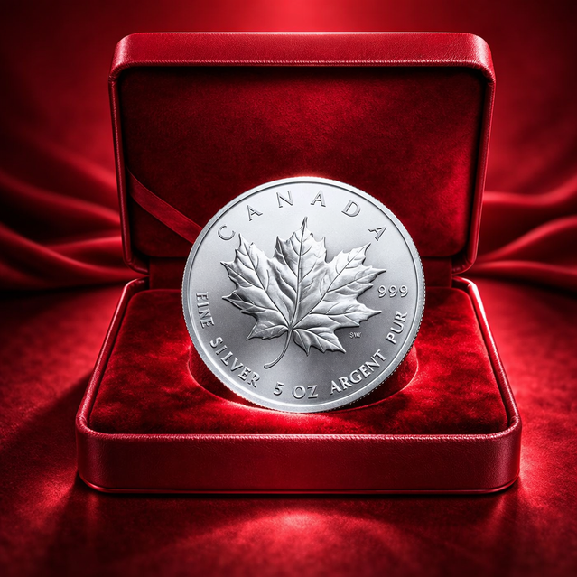 Silber Münzen verkaufen in Potsdam. 5 Unze Silber Maple Leaf , 155,52 g reines Silber und strenge Limitierung.