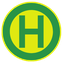 Grafik: Gelb-grünes Symbol Bus und Bahn Haltestelle.