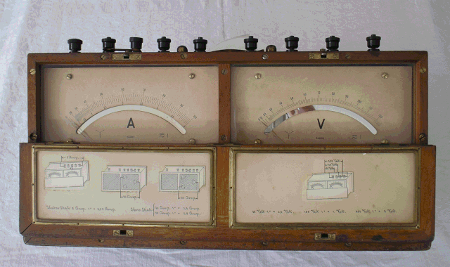 Hitzedraht doppel Messimstrument V / A für Wechsel u. Gleichstrom von ca. 1908 - Hartmann & Braun.