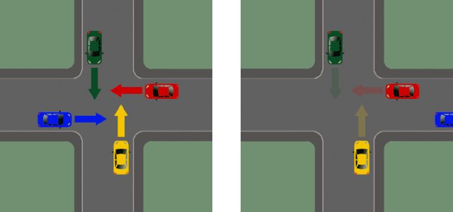 Vier Fahrzeuge bei rechts vor links!