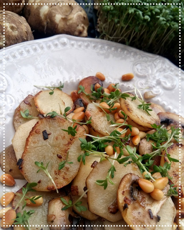 Pfanne mit Topinambur und Champignons - Geschältes Gemüse bestellen