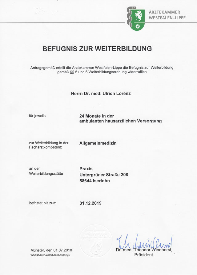 Aus- und Weiterbildung - Hausarztpraxis Dr. med. Ulrich Lorenz