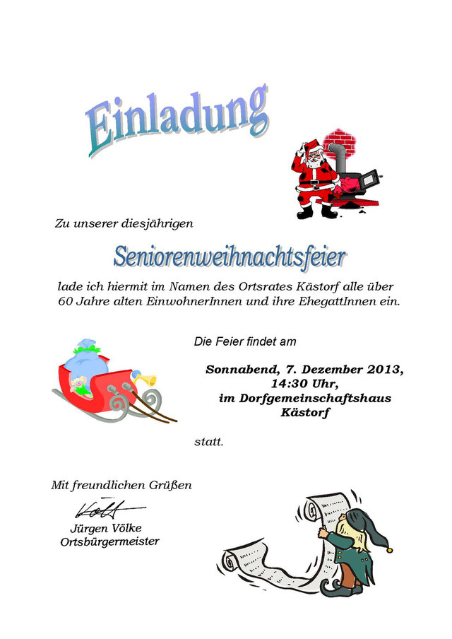 Einladung zur Weihnachtsfeier Kästorf