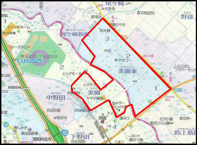 さいたま市岩槻区美園東方面 幼稚園バス送迎範囲案内図
