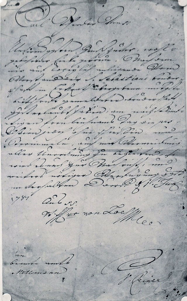 Kopie der Urkunde von 1781. Quelle: Protokollbuch der Bruderschaft.