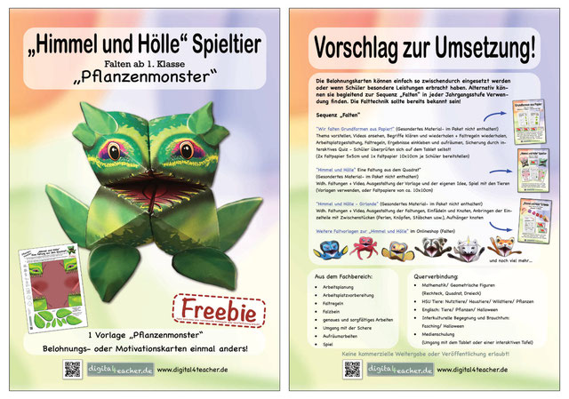 "Himmel und Hölle" falten Pflanzenmonster Faltvorlage (kostenloser Download/ freebie Seite 1+2)
