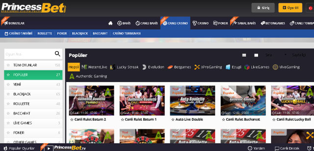 Princessbet Canlı Casino Sayfası Görüntüsü