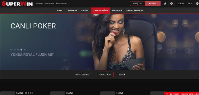 Süperwin Canlı Casino Sayfası Görüntüsü