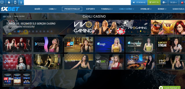 1xBet Canlı Casino Sayfası Görüntüsü