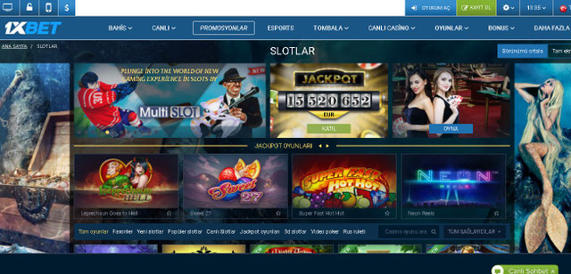 1xBet Casino Sayfası Görüntüsü