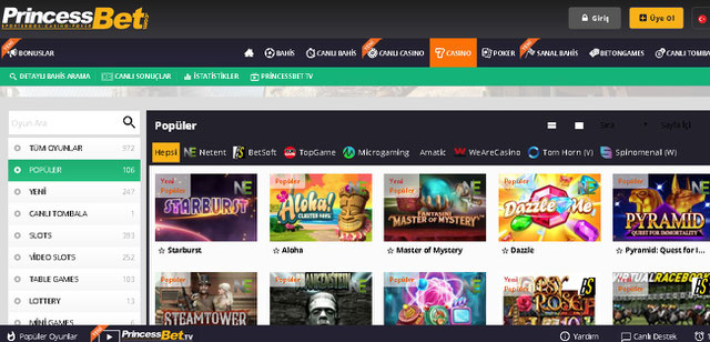 Princessbet Casino Sayfası Görüntüsü