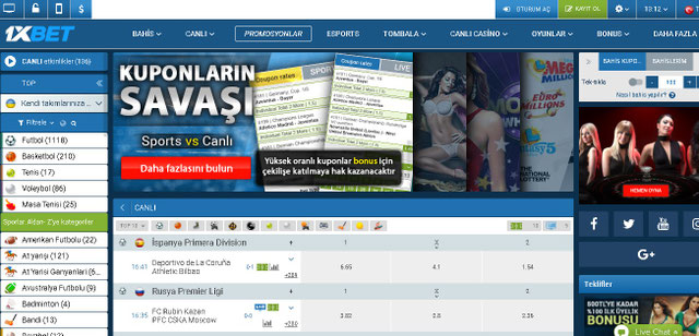 1xBet Ana Sayfa Görüntüsü