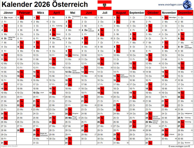  Kalender 2026 - evorlagen Illustration 