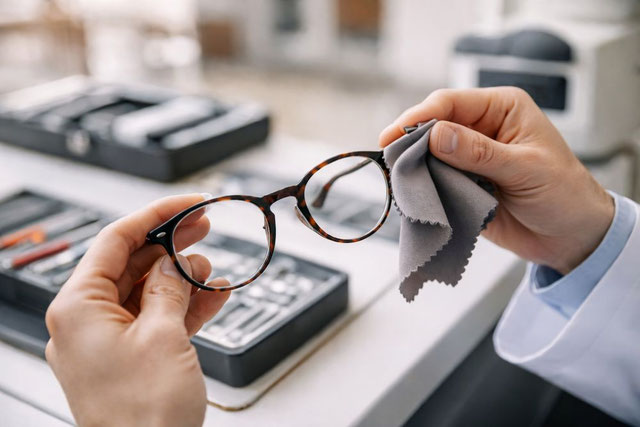 Optiker richtet Brille