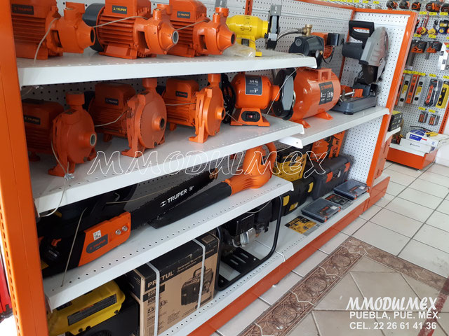 Muebles, mostradores, góndolas, exhibidores y vitrinas para ferreterias