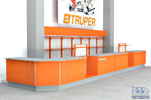 Muebles, mostradores, góndolas, exhibidores y vitrinas para ferreterias