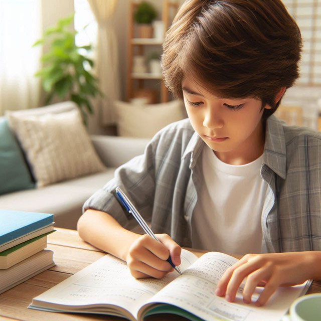 定期試験の勉強をしている中学生の画像