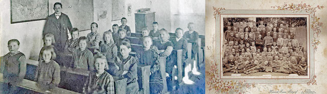 Volksschulklasse um 1900 (?) & Klassenfoto 1903 (3./4. Kl. Volksschule) mit über 80 Schülern