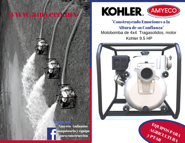 Motobomba de 4x4 Tragasolidos, motor Kohler 9.5 HP - Andamios y