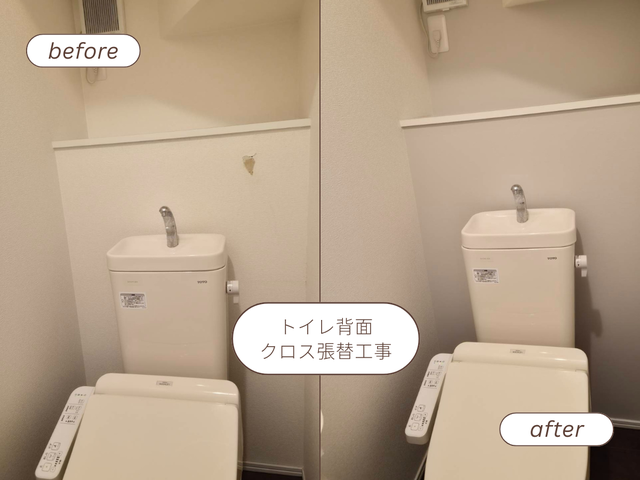 燕市 トイレ背面クロス張替 サンゲツ FE76103 施工事例