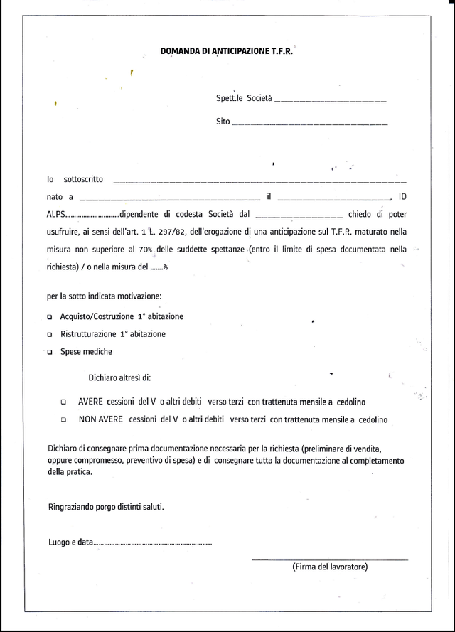MODULO RICHIESTA ANTICIPO TFR Uilm Provincia di Cuneo MODULO RICHIESTA ANTICIPO TFR Uilm Provincia di Cuneo