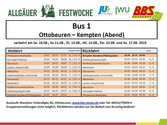 Shuttlebus Festwoche 2019 Ottobeuren Kempten Abend