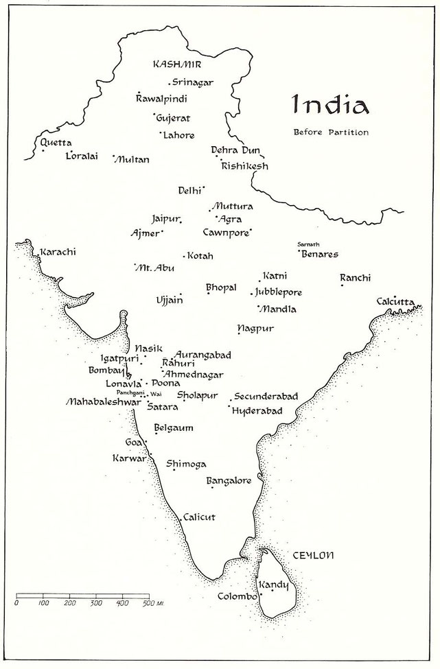 Meher Baba's touring map of then British India. Courtesy of Love Alone Prevails ; Kitty Davy - p 689