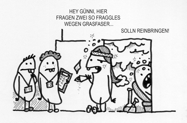 Ein kiffender Kartoffel Cartoon. vollgedröhnter Günnii trifft auf Glasfaser Verkäufer.