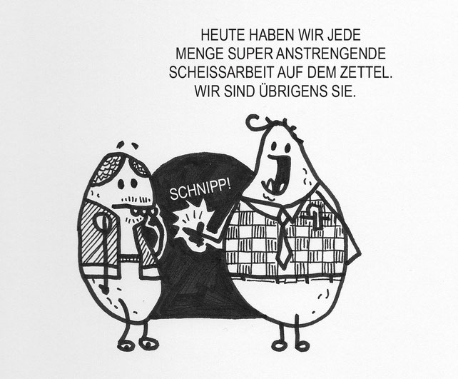 Ein Arschkarten Kartoffel Cartoon. Drecksarbeit für Team Wir.