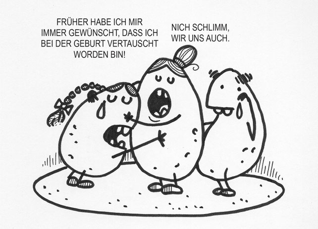 Ein trauriger Kartoffel Cartoon. Familienaufstellung muss schon ehrlich sein.