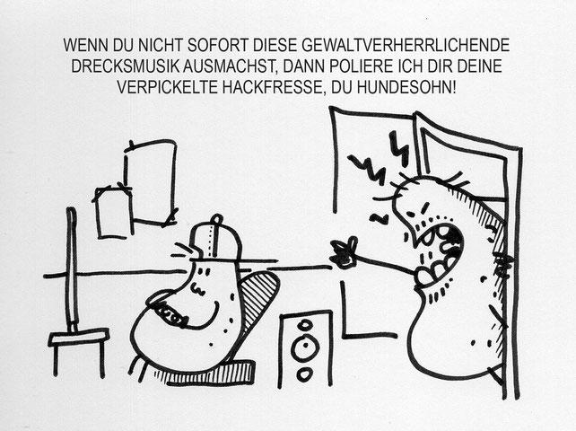 Ein aggressiver Kartoffel Cartoon. Ganz normale Pubertät oder Vati platzt der Arsch.