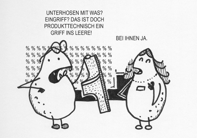 Ein lustiger Kartoffel Cartoon. Grosse Prozente, kleiner Eingriff. Unterhosen für jeden.