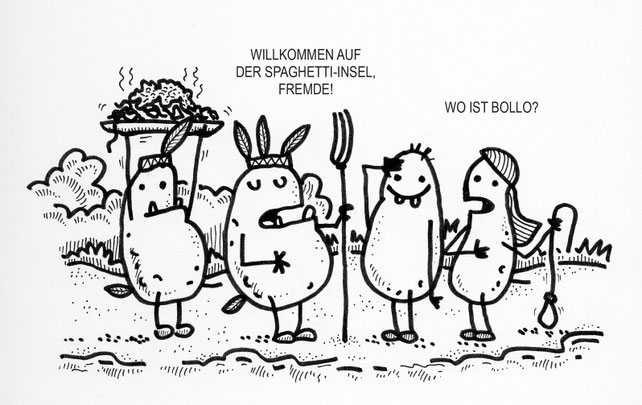 Ein indigener Kartoffel Cartoon. Eine unbekannte Insel entdecken - für fas alle ein Traum
