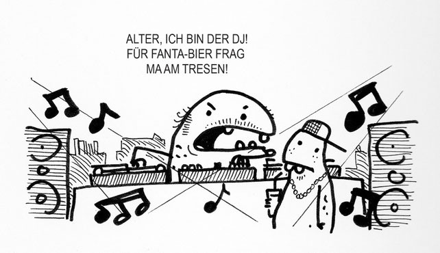 Ein lustiger Kartoffel Cartoon. DJ Schwerhörig hat sich verhört.