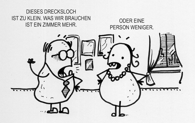 Ein Mieter Kartoffel Cartoon. Ganz einfache Lösung, wenn die Wohnung zu klein ist.