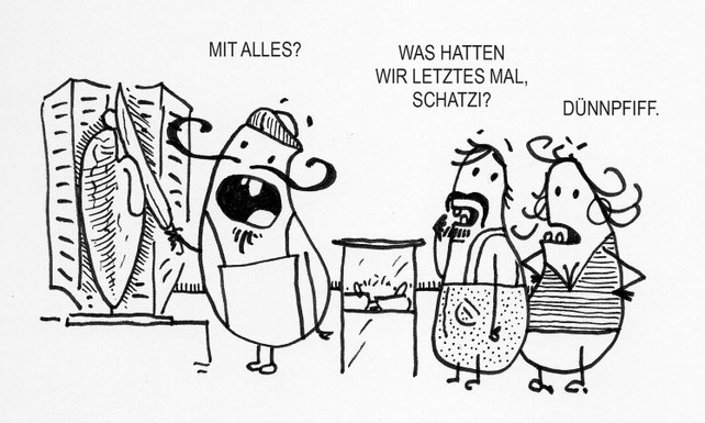 Ein leckerer Kartoffel Cartoon. Zehn Minuten Dönerladen, Zehn Stunden Toilette entladen.