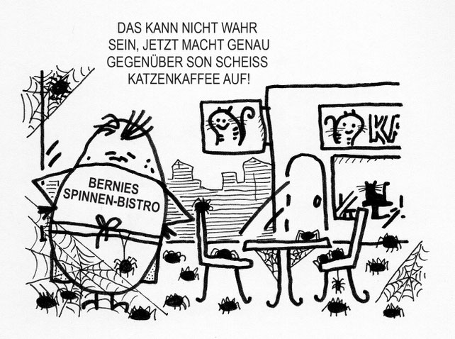 Ein ekeliger Kartoffel Cartoon. Geschäftsidee Katzen Kaffee.