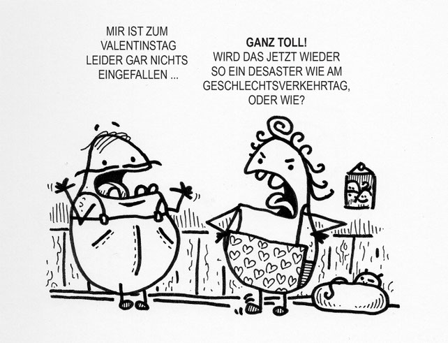 Ein humoriger Kartoffel Cartoon. Ärger am Valentinstag. Das kennt sie schon.