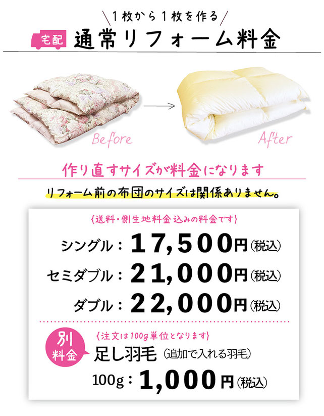 宅配通常リフォーム料金表画像