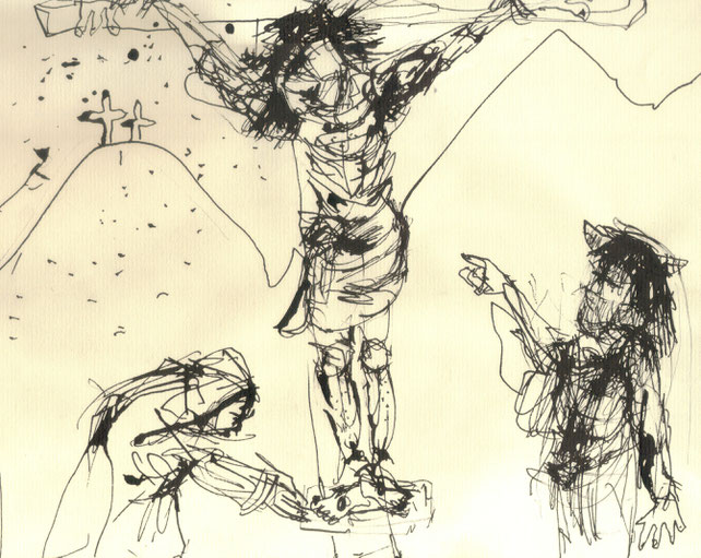 Crucifixion IV / 2000 / Encre de chine sur papier / 24 x 18,5 cm / Collection privée