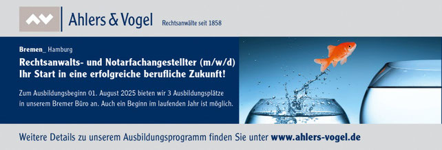 Ausbildung 2025 Notarfachangestellter Rechtsanwaltsfachangestellter RAe Ahlers und Vogel Bremen