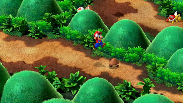 Mario hüpft auf einen Gumba zu in Super Mario RPG von ArtePiazza und Nintendo für Nintendo Switch