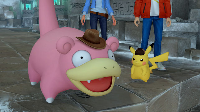 Meisterdetektiv Pikachu und Flegmon stehen in Ruinen in Meisterdetektiv Pikachu kehrt zurück von Creatures Inc. und GAME FREAK für Nintendo Switch