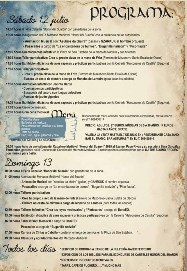 Programa del Mercado Medieval de Pianton - Vegadeo