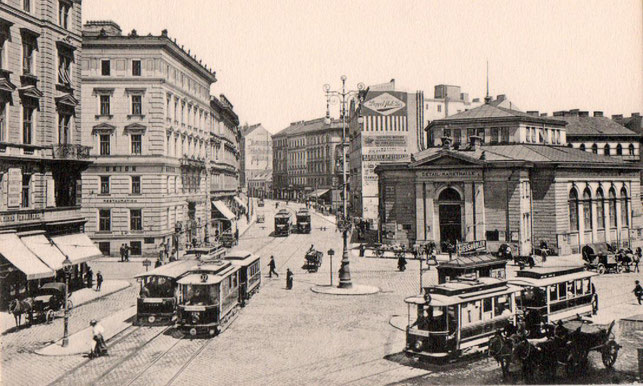 1900 Löblich Stammhaus Nussdorferstrasse Nr 21 (links) und die unter Bezirksvorsteher Franz Löblich erbaute Markthalle  (rechts)