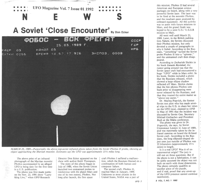 UFO magazine Vol.7 Issue 01/1992 - A Soviet "close Encounter" by Don Ecker