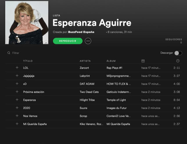 Lista Spotify Esperanza Aguirre