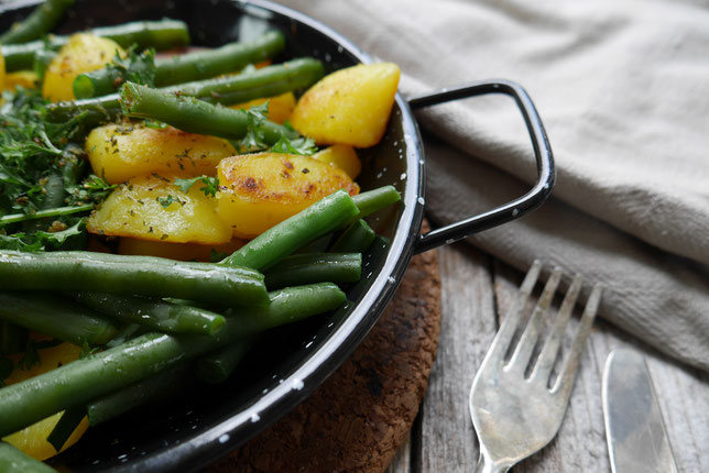 Fisolen-Kartoffelpfanne - food-stories/ein vegetarischer Foodblog