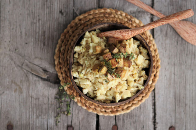 Karfiolreis mit gebratenen Tofu